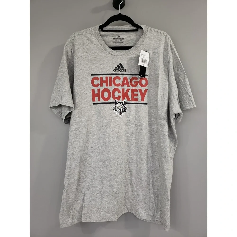 NEW ADIDAS 2XL Howlin Wolf Chicago Wolves Hockey Adult Mens Tshirt shirt tee